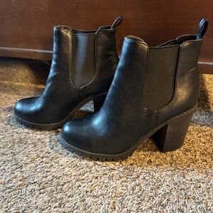 Soda Black Chunky Heel Ankle Booties